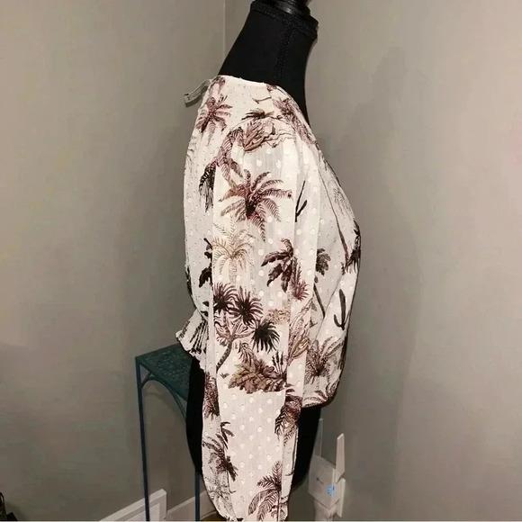 Joie  - Palm Desert Cactus Print Faux Wrap Blouson Sleeve Blouse - Picture 2 of 6